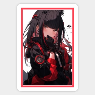 Aesthetic Anime Girl Red White Black | Quality Aesthetic Anime Design | Chibi Manga Anime Art Sticker